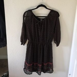 Black boho sheath dress with exposed bishop sleeve