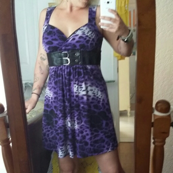 Purple animal print belted summer dress