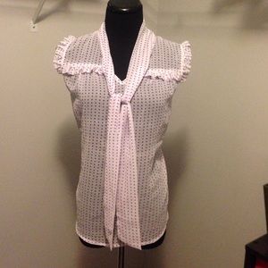 135. Sheer white w/purple polka sleeveless top