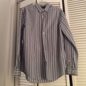 Men's grey and black striped button down