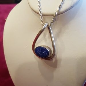 925 sterling silver pendant w/ blue natural stone.
