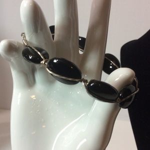 Elegant black onyx & sterling twisted bracelet