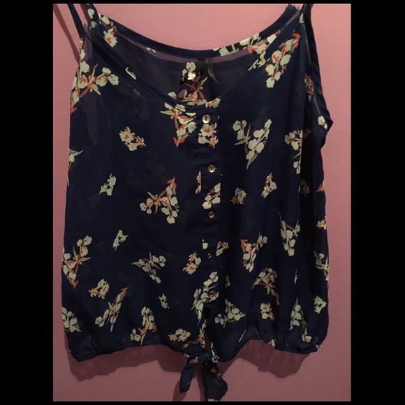 Navy blue floral top - Picture 2 of 2