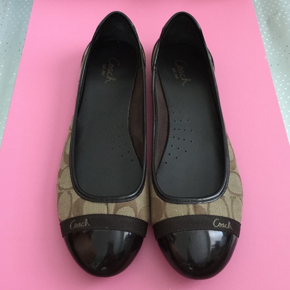 Coach 'Cecile' Khaki/Brown Signature Logo Flats