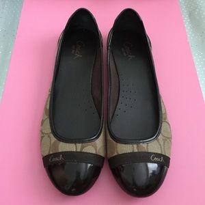 Coach 'Cecile' Khaki/Brown Signature Logo Flats