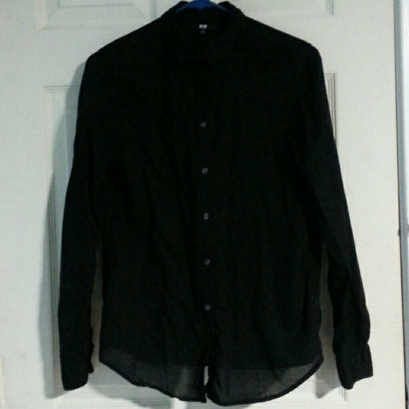 UNIQLO Sheer Black Long Sleeve Collared Shirt