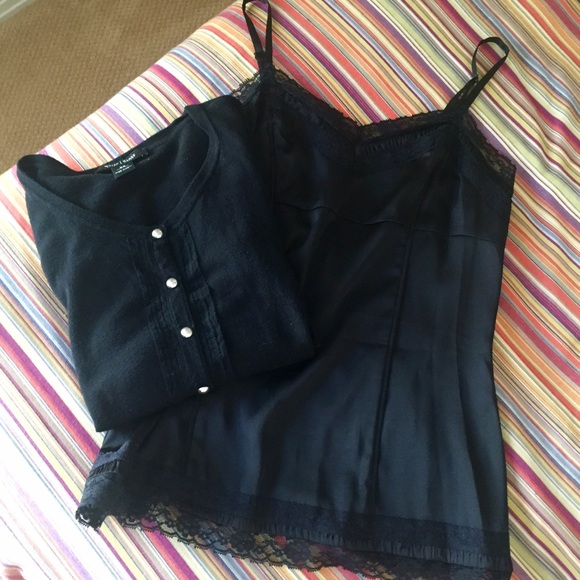 WHBM Black Lace Trim Tank & Cardigan