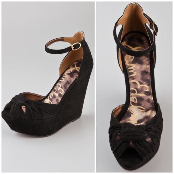 Sam Edelman Qiana black suede snake wedge sandal