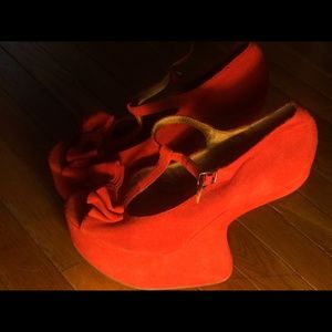 Jeffrey campbell peeptoe stacked vintage red heel