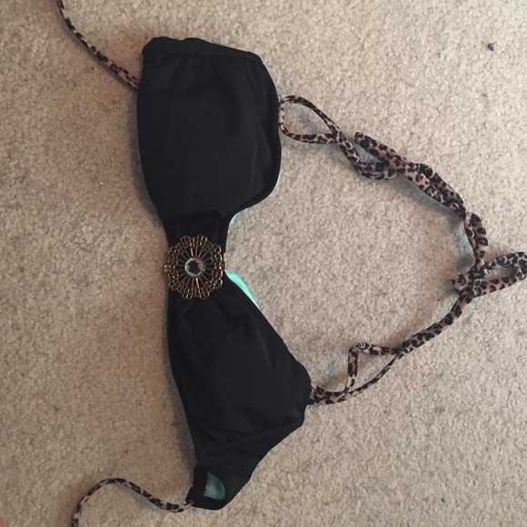 black bandeau swimsuit with jewel