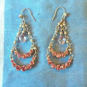 Pink and silver dangly earrings