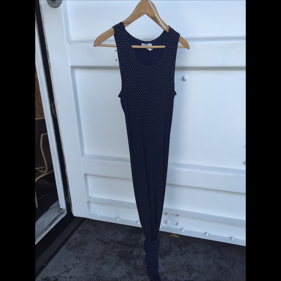 Navy polka dot maxi dress.