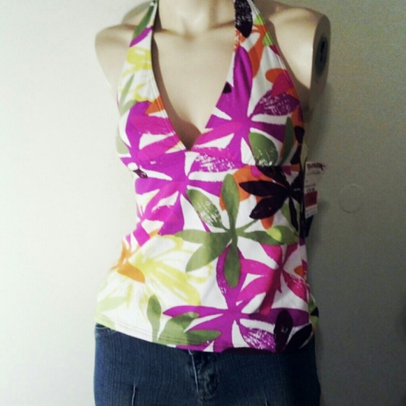 La Blanca Floral Halter Swim Top  NWT - Picture 3 of 4