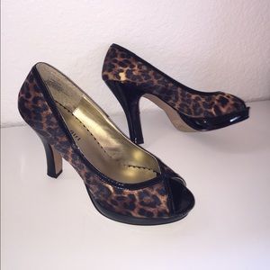 Leopard peep toe heels