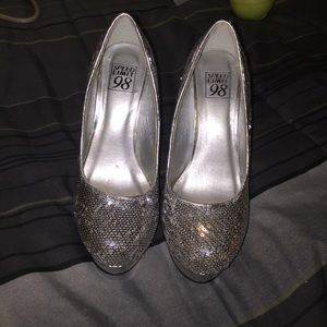 Silver sequin heels