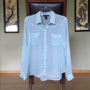 Turquoise checkered Living Doll button-down