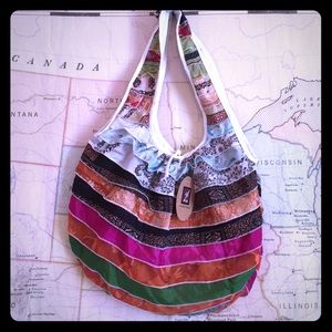 Handbag bright ruffles; made of scarves