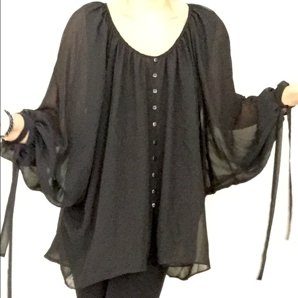 Oversized Black Chiffon Tunic - Picture 2 of 4