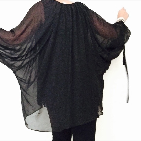 Oversized Black Chiffon Tunic - Picture 3 of 4