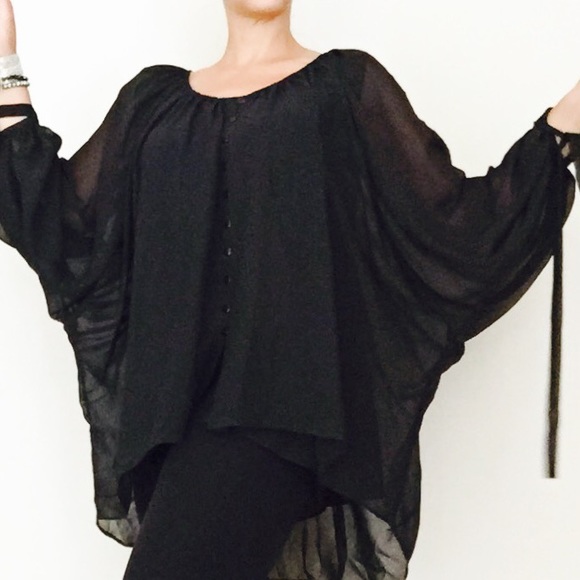 Oversized Black Chiffon Tunic - Picture 4 of 4