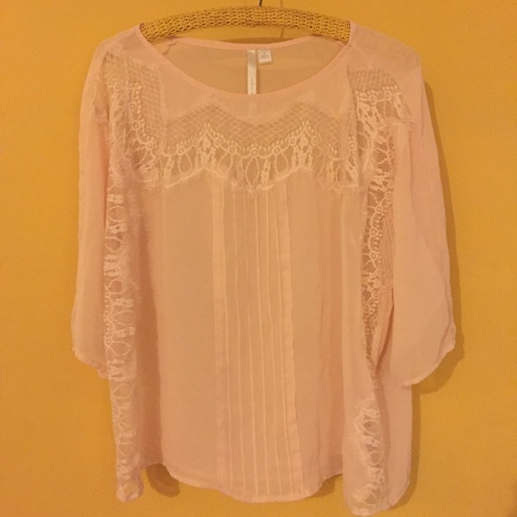 LC Lauren Conrad Tops - Sheer Lace Pink Top