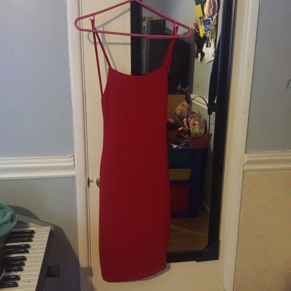 Sexy red backless high neck dress