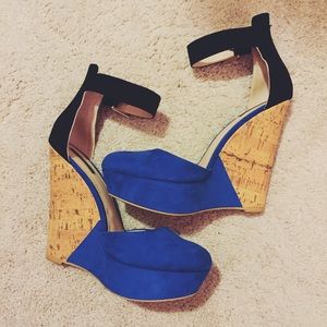 F21 Color Block Blue and Black Wedges