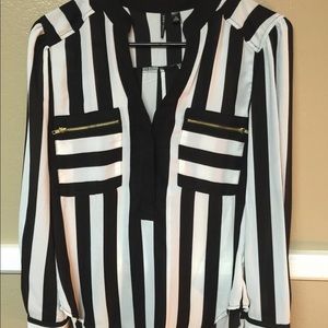 Black and White Striped Racer Long Sleeve Shirt