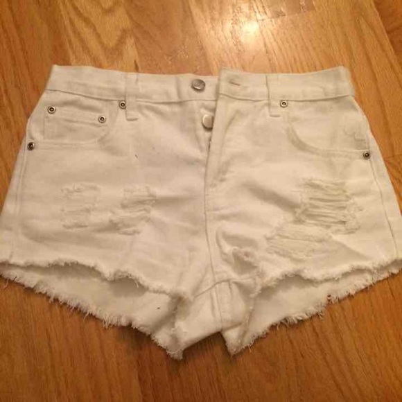 Forever 21 white ripped high waisted shorts