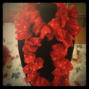 Red ruffled scarf