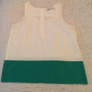 Cream/Green Chiffon Tank with button detail