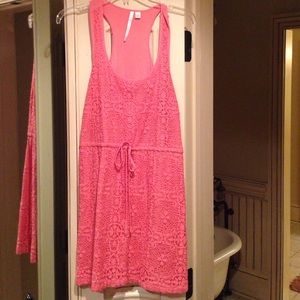 Coral lace drawstring dress - great condition!