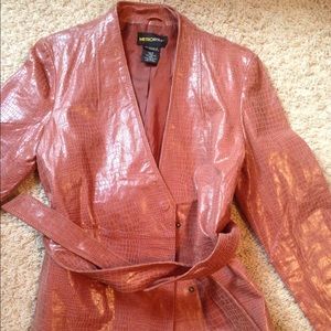 Valerie Stevens pink crocodile print leather coat