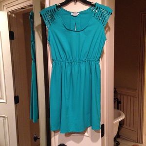 Teal dress with fun back and sleeves