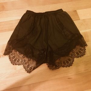 High Waisted Lace Trimmed Shorts
