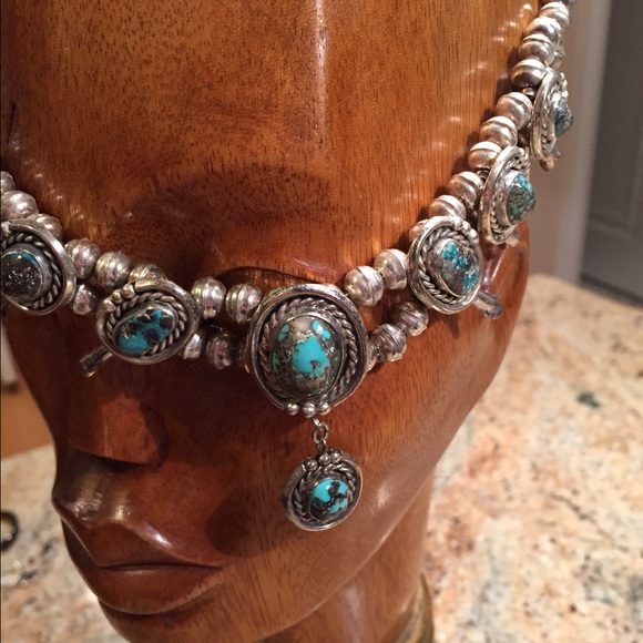 Jewelry - Navajo squash blossom turquoise necklace