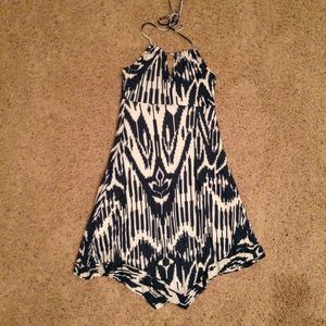 Tribal print halter dress with uneven hemline
