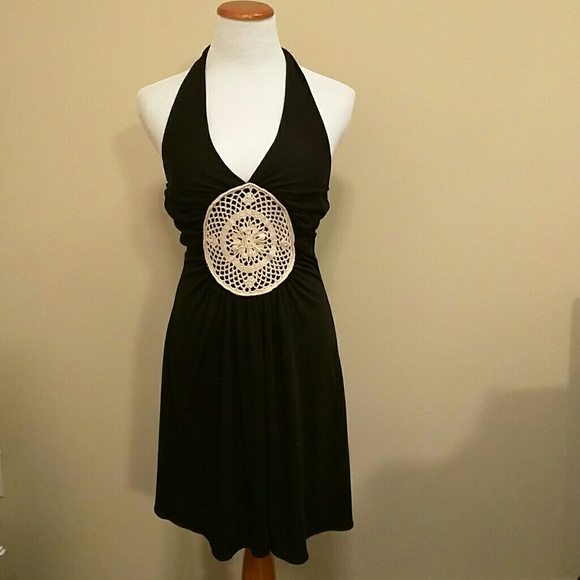 Black halter dress.