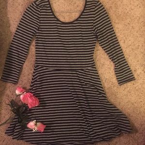 Grey and black striped skater dress