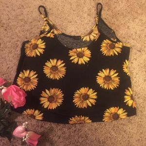 Black crop top with daisies