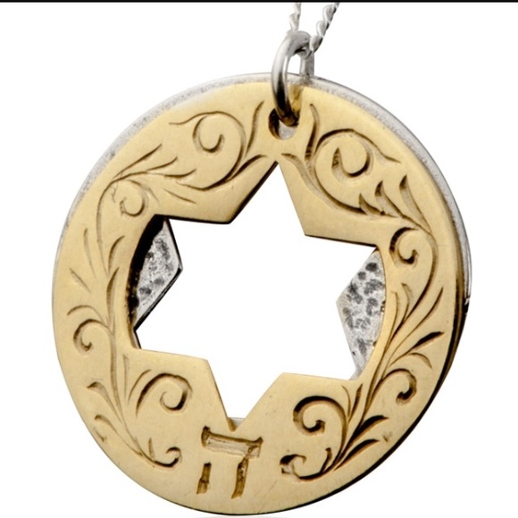 Gold and silver shield of Abraham Kabbalah Pendant