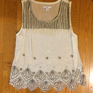 Bar III White Sequence tank top