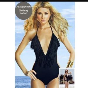 L space fringe benefits monokini in black