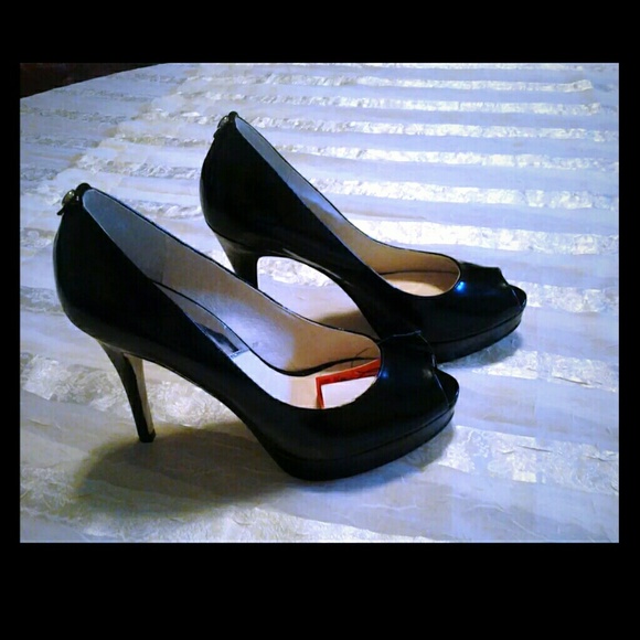 Black Michael Kors York peep hole toe heels