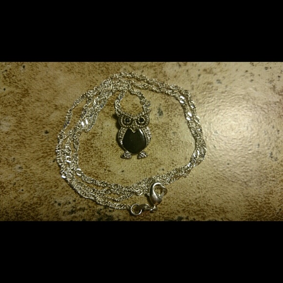 DIAMOND ACCENTED BLACK ONYX .925 OWL PENDANT - Picture 3 of 4