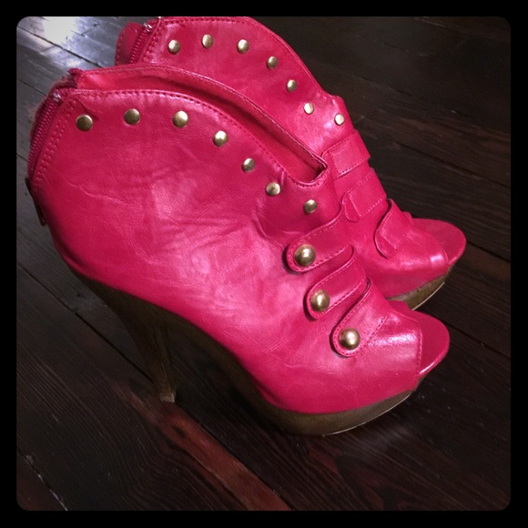 Yoki Red Open Toe Bootie