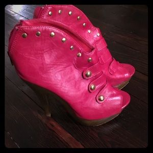 Yoki Red Open Toe Bootie