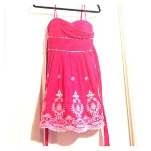 Pink with white lace detailing girls dress
