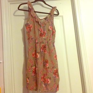 Light brown with pink floral patterned dress