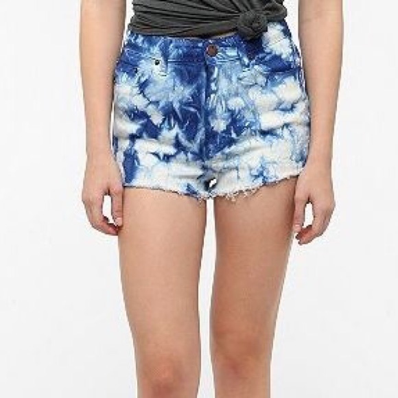 Tie Dyed Distressed Jean Shorts